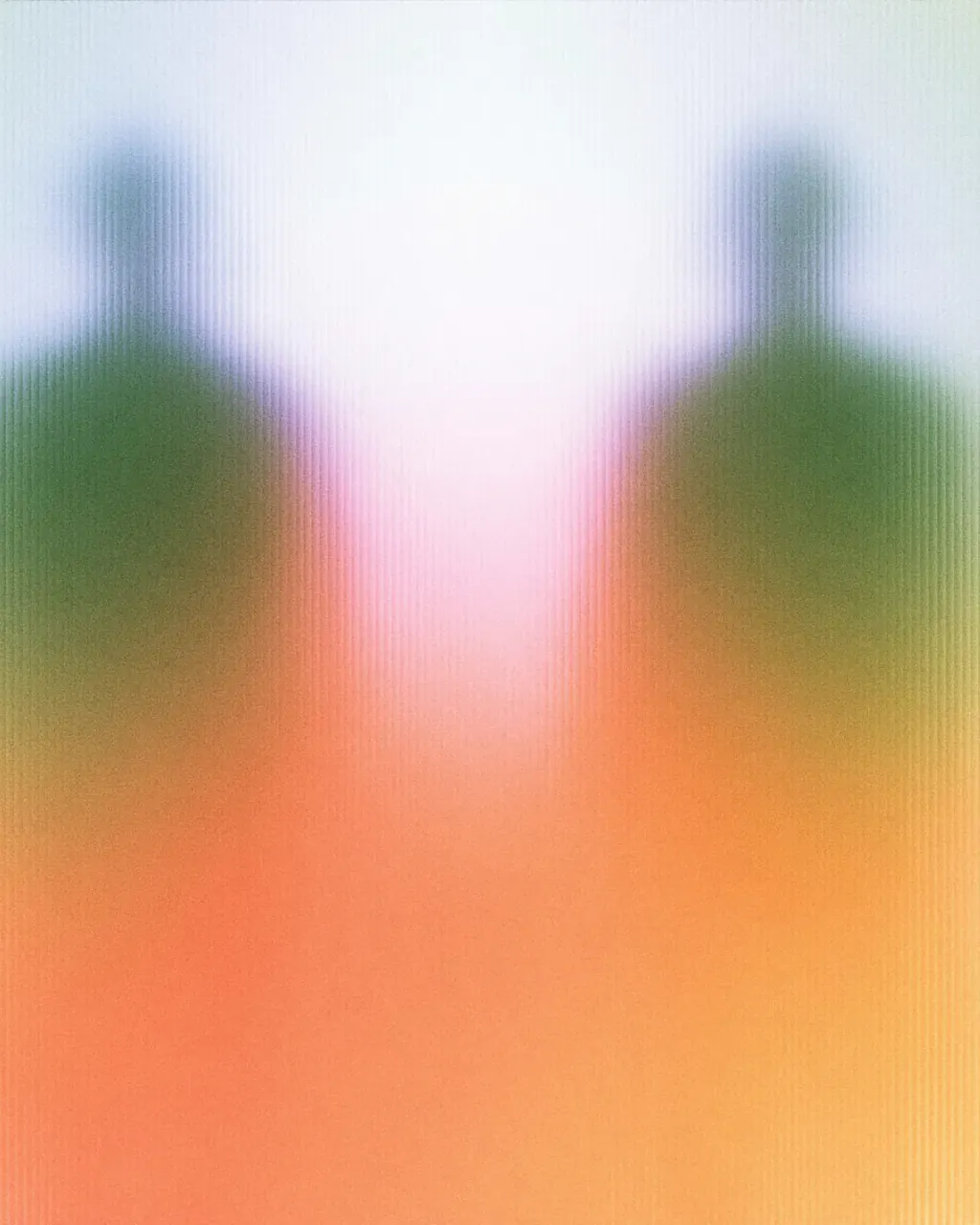 Two silhouettes facing a glowing, softly striped abstract gradient